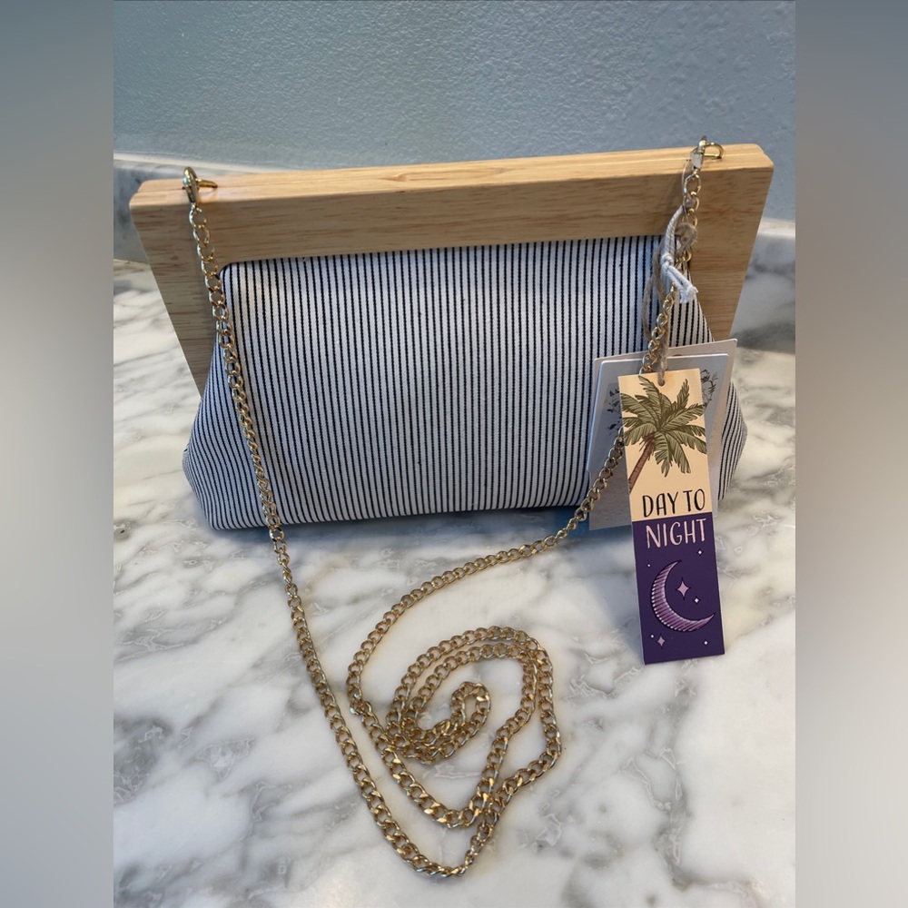 Haute Hippie Black/Beige Crossbody Bag/Clutch w/Chain Strap Brand (New)